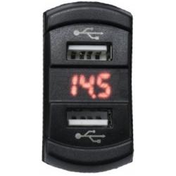 4Connect 2 x USB + Digitale Voltmeter Rechthoekig