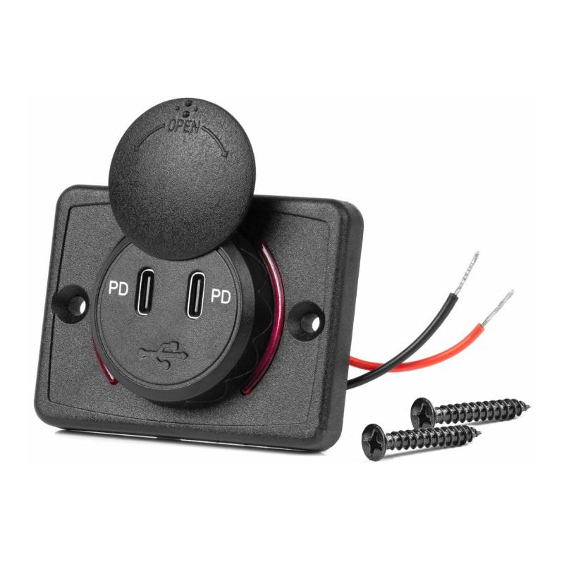 ACV 2 x USB-C Opbouwbehuizing Waterdicht 12 / 24 Volt (64 x 48 MM)