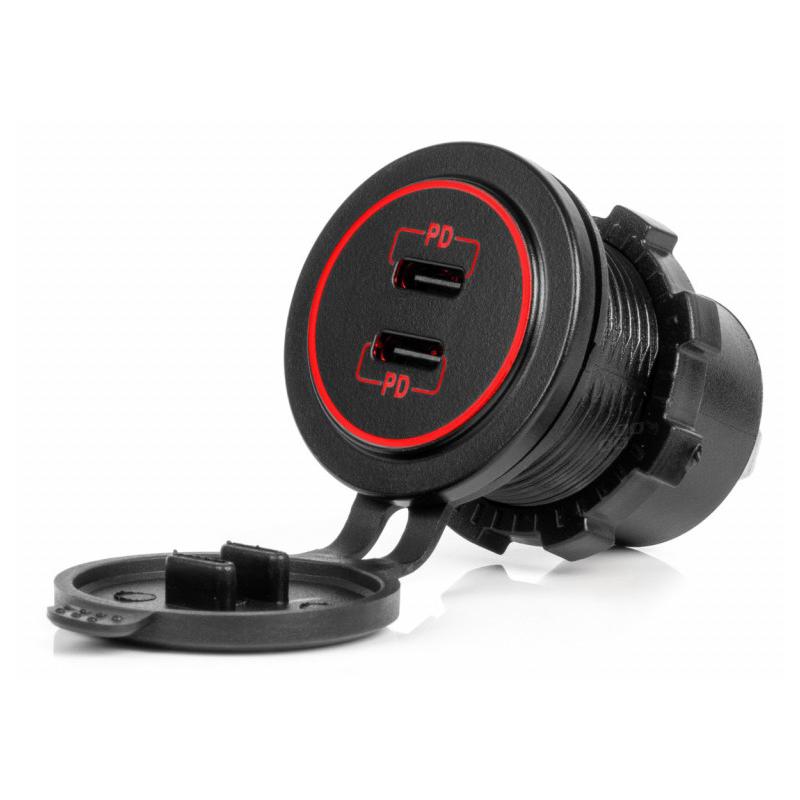 ACV 2 x USB-C Inbouwbehuizing Rond 12 / 24 Volt