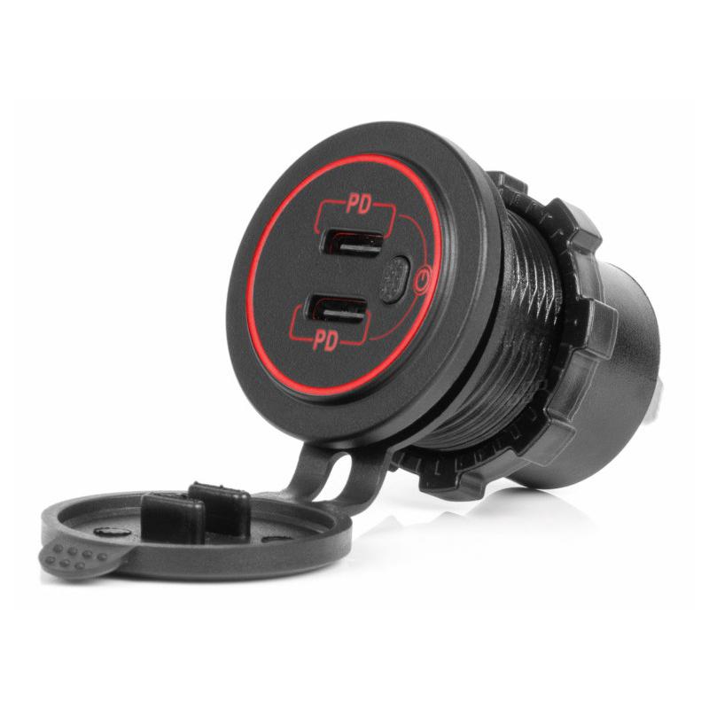ACV 2 x USB-C + Aan/uit schakelaar Inbouwbehuizing Waterdicht Rond 12 / 24 Volt