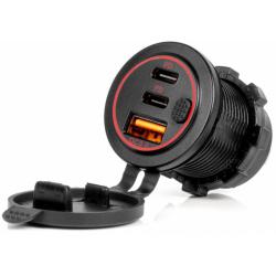 ACV 2 x USB-C + USB-A Inbouwbehuizing Waterdicht Rond 12 / 24 Volt + Schakelaar