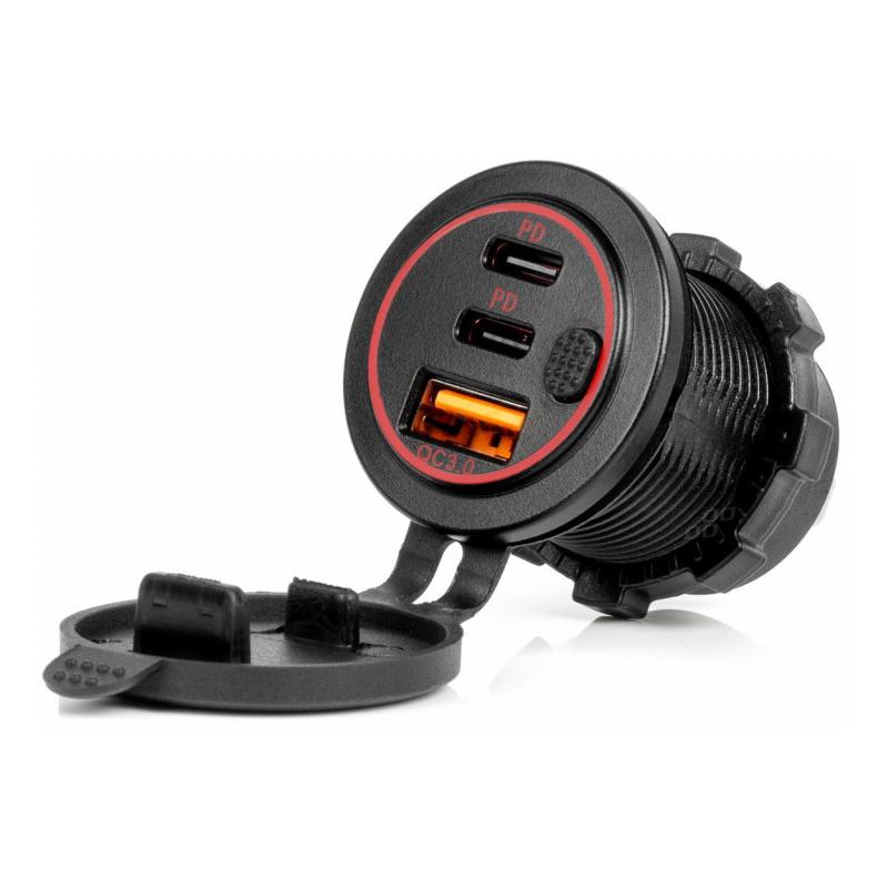 ACV 2 x USB-C + USB-A Inbouwbehuizing Waterdicht Rond 12 / 24 Volt + Schakelaar ACV 2 x USB-C + USB-A Inbouwbehuizing Waterdicht Rond 12 / 24 Volt + Schakelaar